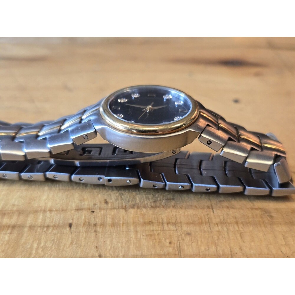 Seiko 18K Gold Capped St. Steel Diamond Black Ladies' Watch. 1N01-H966. New Bat - Picture 9 of 11
